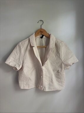 Seersucker cropped blouse